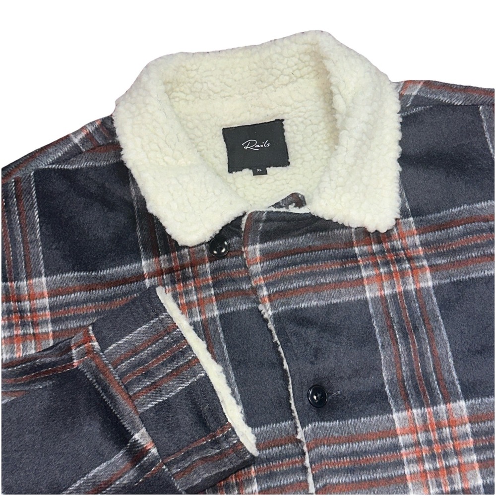 Rails Men's Sherpa Lined Plaid Flannel Button Jacket Shacket XL Heavy